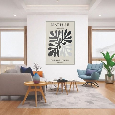 Quadro Canvas The Cut Outs Matisse 90x60cm Mold Branca