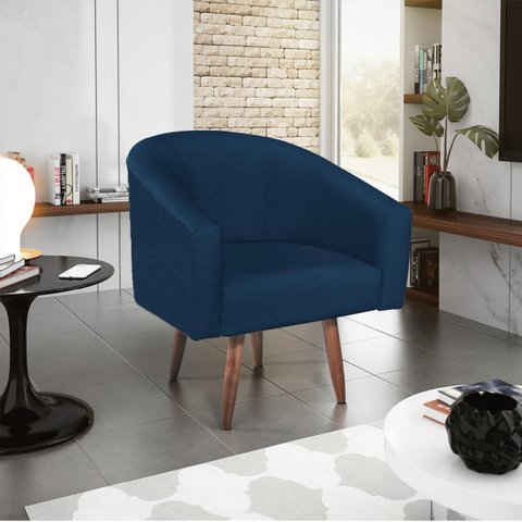 Poltrona Decorativa Sala de Estar Recepção Luiza Pés Palito Suede Azul Marinho - ADJ Decor