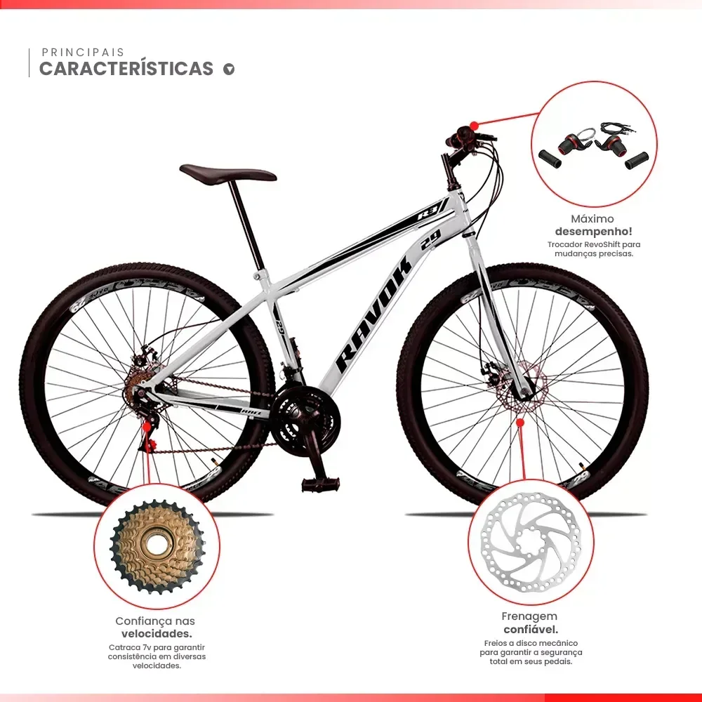 Ver imagem 2 de Bicicleta Aro 29 Bike Aço 21 Marchas Velocidades Freio a Disco:branco