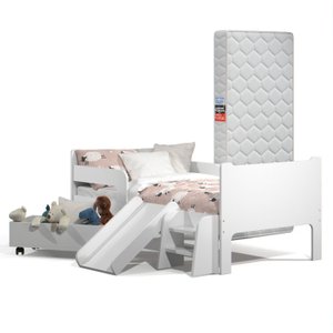 Mini Cama Infantil Montessoriana com Baú Bella + Colchão:branco