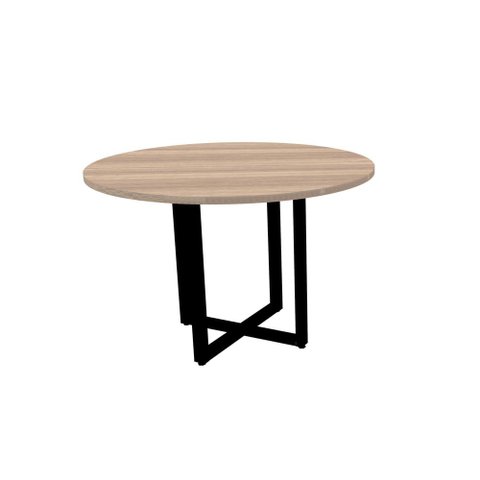 Mesa de Reunião Redonda 110x110cm Pé Tubular Pe25 em MDP Noce Naturalle e Base Preta