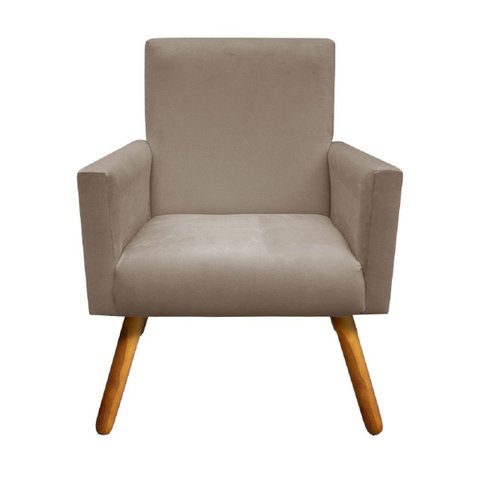 Poltrona Vivian Suede Cappuccino Decorativa Pés Palito Imbuia Mel Cadeira para Sala Recepção