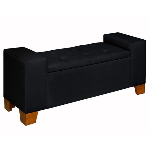 Recamier Baú Decorativo Berlin 1,50m Premium para Cama Casal Estilo Closet Estofado Cor Preto