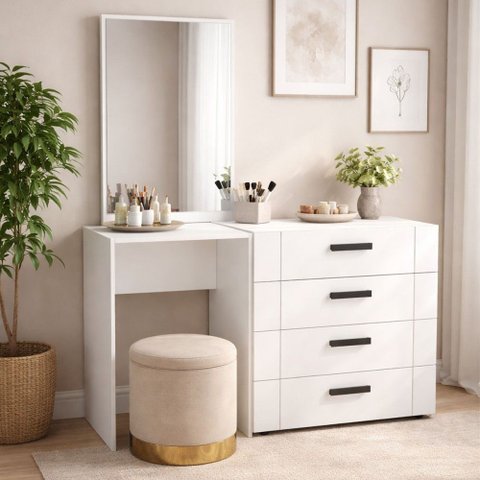 Cômoda Lisboa 4 Gavetas com Espelho Branco - Politorno