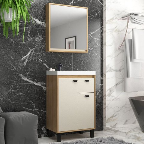 Gabinete de Banheiro 60cm com Lavatório e Armário Ref 630 Cewal - Itapuã/off White