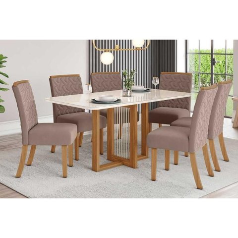 Mesa P/ Cozinha Natalí Sc71 C/ Tampo Madeirado C/ Vidro Curvo 160x90cm Nature - Henn