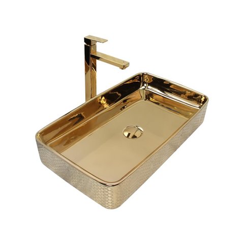 Cuba Pia Louça Cerâmica Apoio Banheiro 61x35cm Luxo Gold