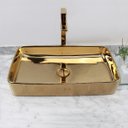 Ver imagem 5 de Cuba Pia Louça Cerâmica Apoio Banheiro 61x35cm Luxo Gold