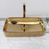 Cuba Pia Louça Cerâmica Apoio Banheiro 61x35cm Luxo Gold - 5