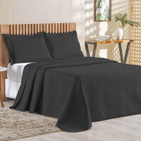 Cobre Leito Queen Bouti Mavie Geométrico 180 Fios 3 Peças - Preto