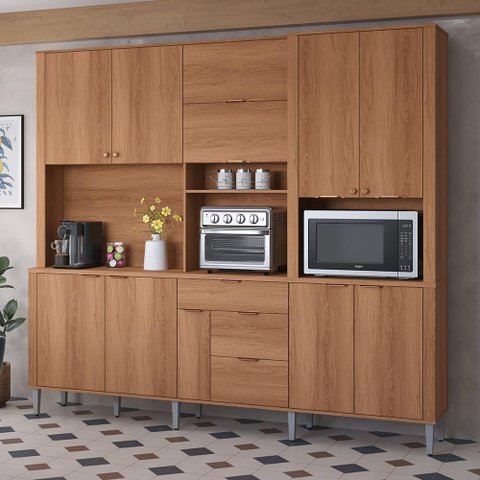 Kit Cozinha Compacta 240cm com 10 Portas e 4 Gavetas Astra Lukaliam Móveis
