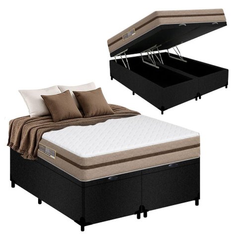 Cama Box com Baú Queen Bipartido Bioclassic Molas Ensacadas Suede Preto Royal Sleep