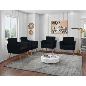 Kit 4 Poltronas Decorativas Escritório Sala Recepção Larah Suede Preto