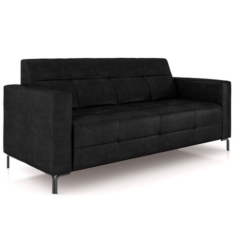 Sofá 3 Lugares Sala Living Industrial 180cm Senna K01 Couríssimo Preto - Lyam Decor