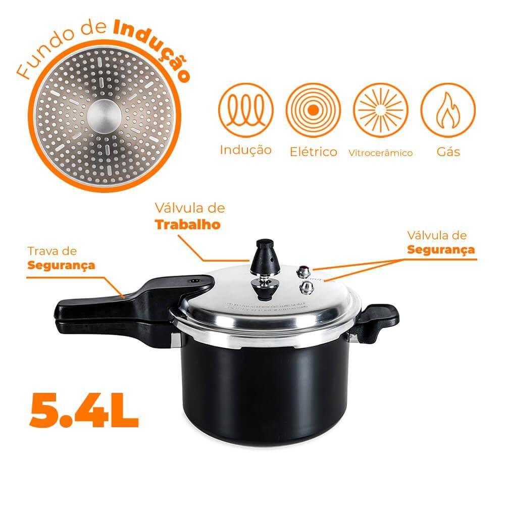 Panela de Pressão Indução Antiaderente Brinox 5,4l Ceramic Life Preto Super 4954/102 - 5