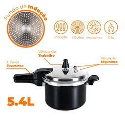 Panela de Pressão Indução Antiaderente Brinox 5,4l Ceramic Life Preto Super 4954/102 - 5
