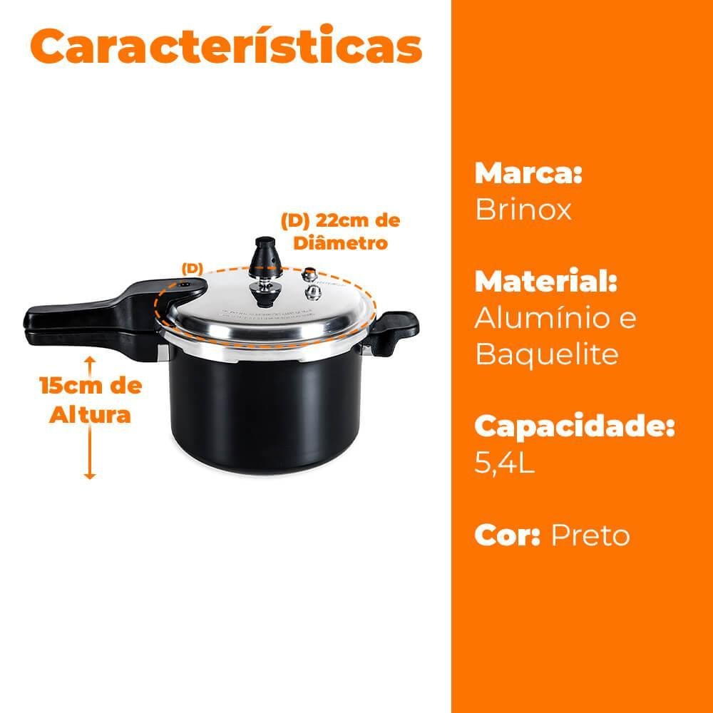 Panela de Pressão Indução Antiaderente Brinox 5,4l Ceramic Life Preto Super 4954/102 - 7