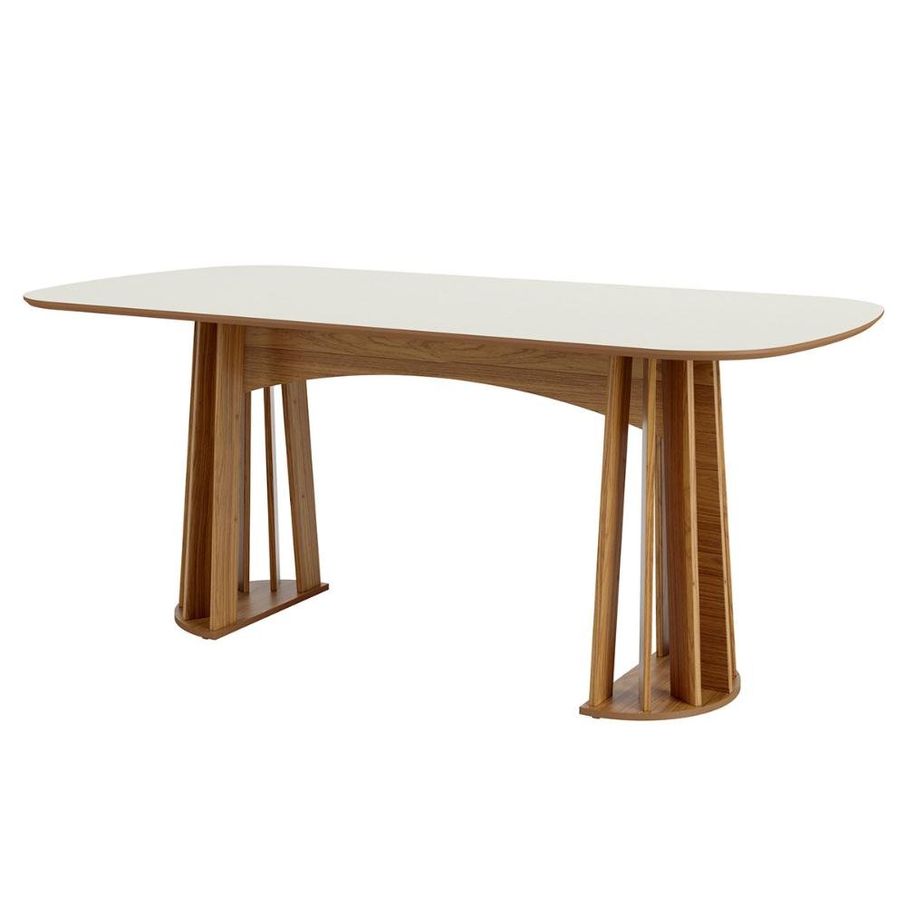 Conjunto de Jantar 6 Lugares Mesa 1,80m em Mdf e Base Ripada Cor:freijó com Off White e Bege Rú - 2