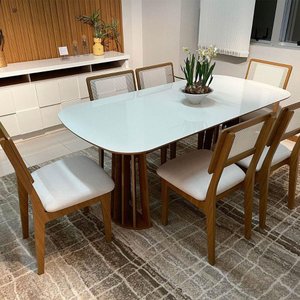 Conjunto de Jantar 6 Lugares Mesa 1,80m em Mdf e Base Ripada