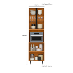 Paneleiro Cristaleira  com Led 4 Portas Ravena - Freijó UV/Off Acetinado Poliman - 4