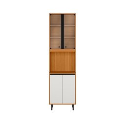 Paneleiro Cristaleira  com Led 4 Portas Ravena - Freijó UV/Off Acetinado Poliman - 1