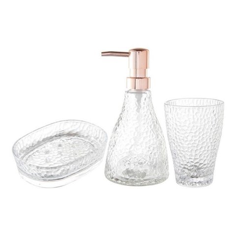 Kit banheiro lavabo transparente com rose elegant lyor 3 Pçs