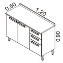 Ver imagem 3 de Balcão para Cozinha 3 Portas 2 Gavetas com Tampo Ig3G2-120 Jazz Itatiaia
