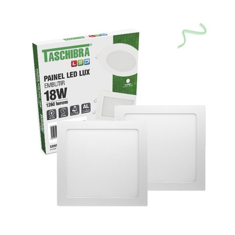 Kit 2 Painel Plafon Led 3000k Quadrado Embutir Branco Quente Taschibra