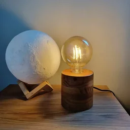 Luminária Abajur de Mesa Mine em Madeira Minimalista - 1