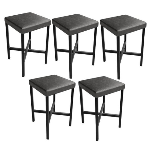 Kit 05 Banquetas Baixa Bar Cozinha Sala de Jantar Preto Stella L02 Couríssimo Preto - Lyam Decor