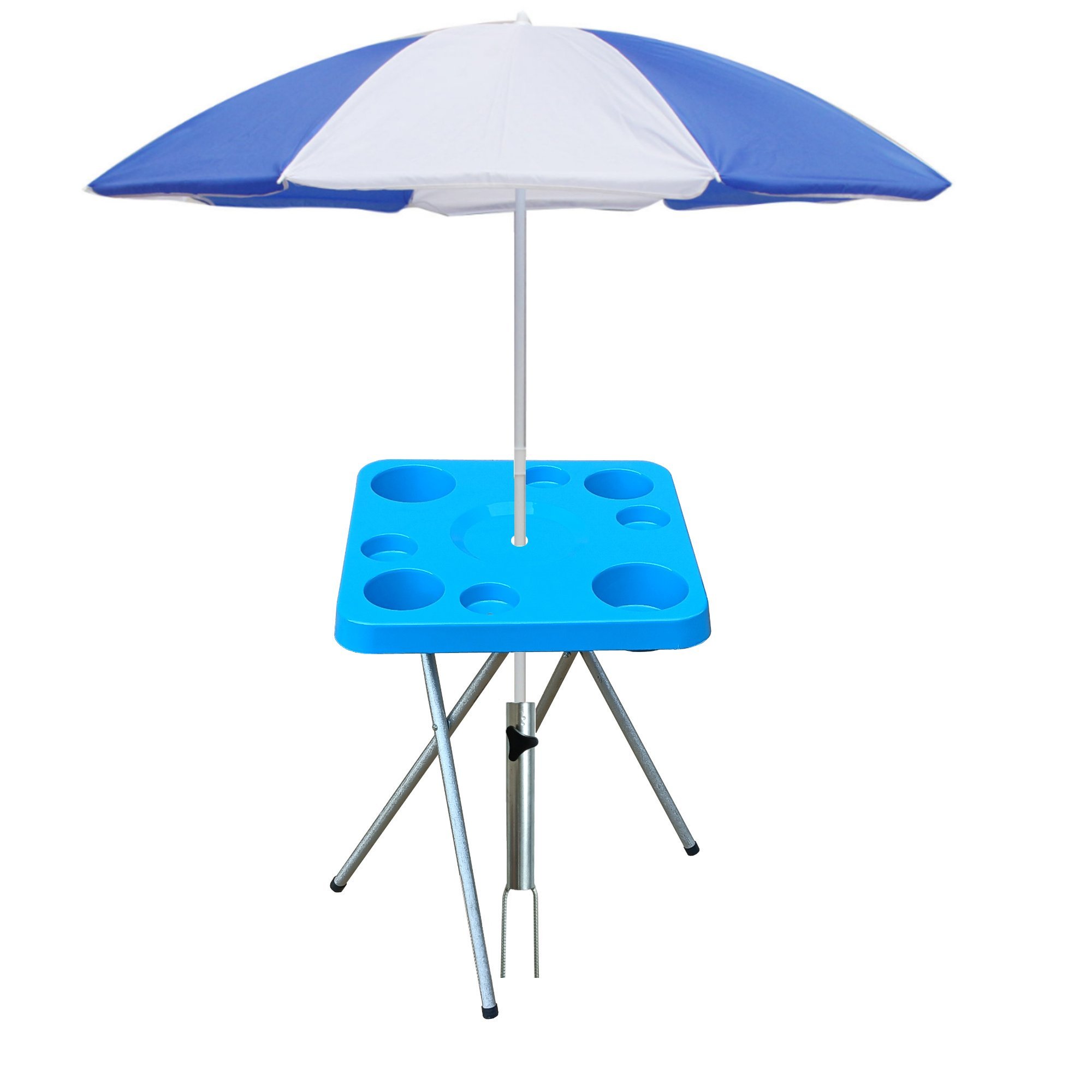 Mesa Dobravel para Petiscos Praia e Suporte Guarda Sol Chão Cor:azul