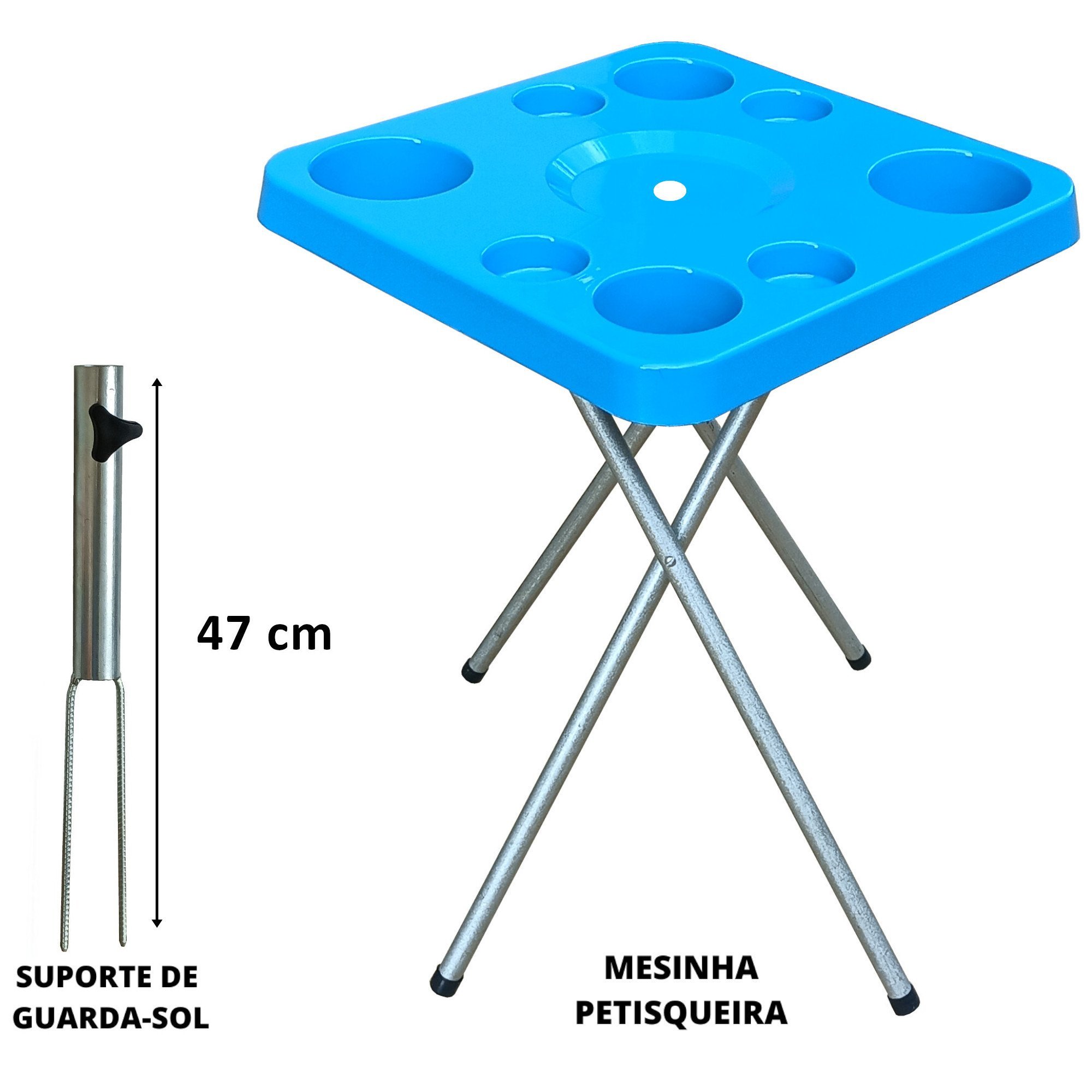 Mesa Dobravel para Petiscos Praia e Suporte Guarda Sol Chão Cor:azul - 6