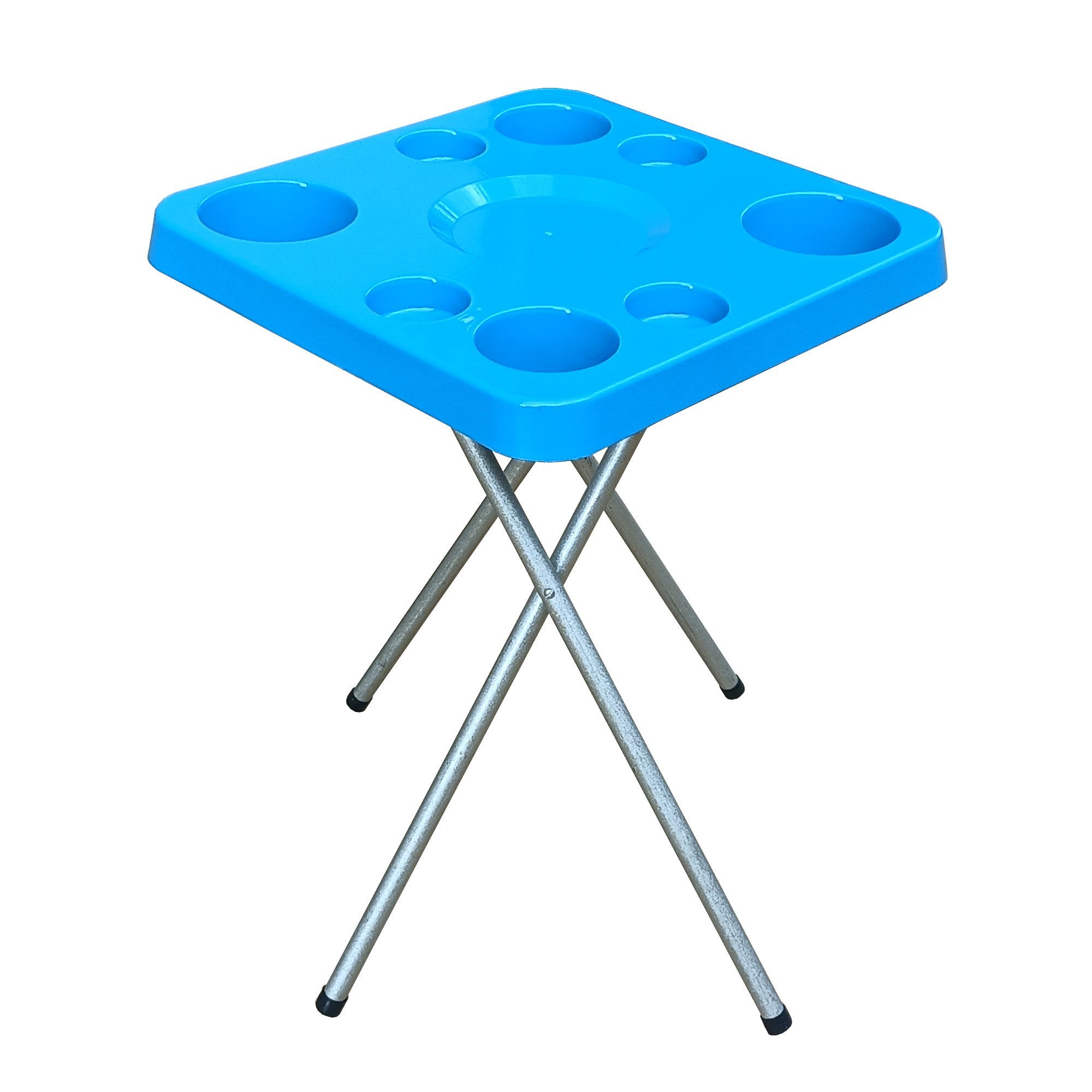 Mesa Dobravel para Petiscos Praia e Suporte Guarda Sol Chão Cor:azul - 3