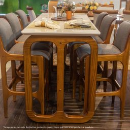 Mesa Bistrô Alta Gourmet 170 x 70 Cm Irlanda Tampo Vidro Off White Base Madeira Maciça Imbuia - 4