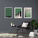 Ver imagem 1 de Kit 3 Quadros Artes Bauhaus Preto e Verde 45x34cm:moldura Preta