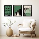 Ver imagem 2 de Kit 3 Quadros Artes Bauhaus Preto e Verde 45x34cm:moldura Preta