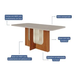 Sala de Jantar 180x90cm Tampo Mdf/vidro 6 Cadeira Cimol Louise Cimol Cinamomo/off/mad/joli - 6
