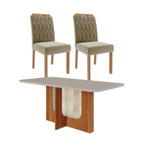 Sala de Jantar 180x90cm Tampo Mdf/vidro 6 Cadeira Cimol Louise Cimol Cinamomo/off/mad/joli