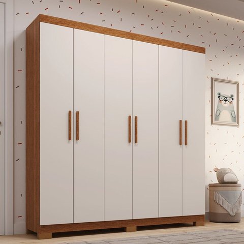 Guarda-Roupa Infantil 6 Portas 100% MDF 164cm Stellari Espresso Móveis Marrom/Cinamomo/Off White