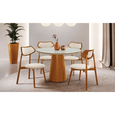 Sala de Jantar Redonda 4 Cadeiras Maciça Cone-Linho-Imperial