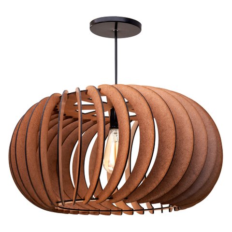 Kit 3 Pendente Mdf Poptem Elíptica Madeira Lustre 48cm Luminária Sala