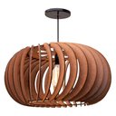 Ver imagem 1 de Kit 3 Pendente Mdf Poptem Elíptica Madeira Lustre 48cm Luminária Sala