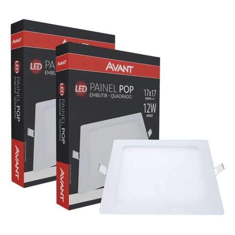 2 Plafon Pop de Embutir 17x17cm Avant 12w 6500k Bivolt Luz Cor Branco Frio 110v/220v