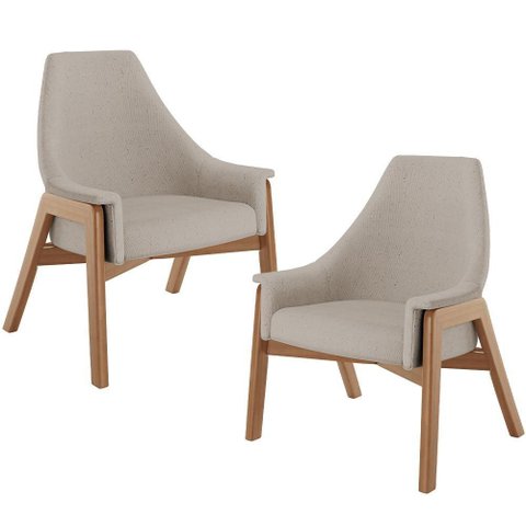 Kit 02 Poltronas Decorativa Sakura L02 Linho Bege - Lyam Decor