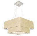 Ver imagem 1 de Lustre Pendente Quadrado Duplo Vivare Md-4345 Cúpula Tecido 60x50cm - Rustico Bege