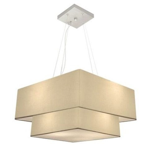 Lustre Pendente Quadrado Duplo Vivare  Md-4345 Cúpula Tecido 45x35cm - Algodão Crú