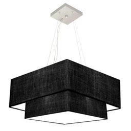Lustre Pendente Quadrado Duplo Vivare  Md-4345 Cúpula Tecido 45x35cm - Preto - 1