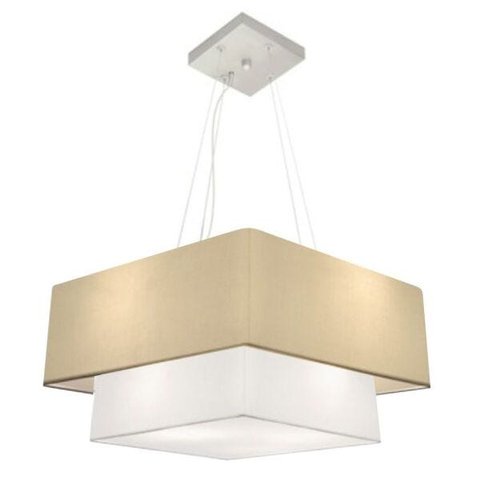 Lustre Pendente Quadrado Duplo Vivare  Md-4344 Cúpula Tecido 45x35cm - Algodão Crú / Branco