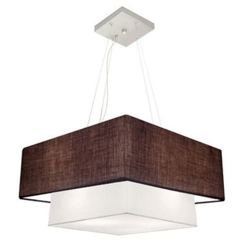 Lustre Pendente Quadrado Duplo Vivare  Md-4344 Cúpula Tecido 45x35cm - Café / Branco