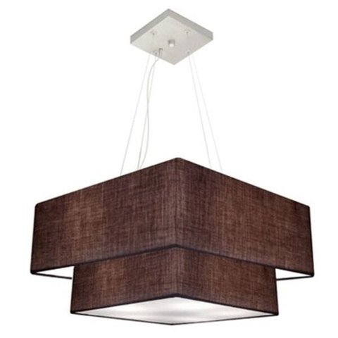 Lustre Pendente Quadrado Duplo Vivare  Md-4344 Cúpula Tecido 45x35cm - Café